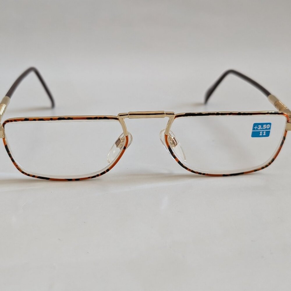 (NWT) Vintage 90's Rectangle Metal Half Frame Reading Glasses (Gold/Tortuga)
